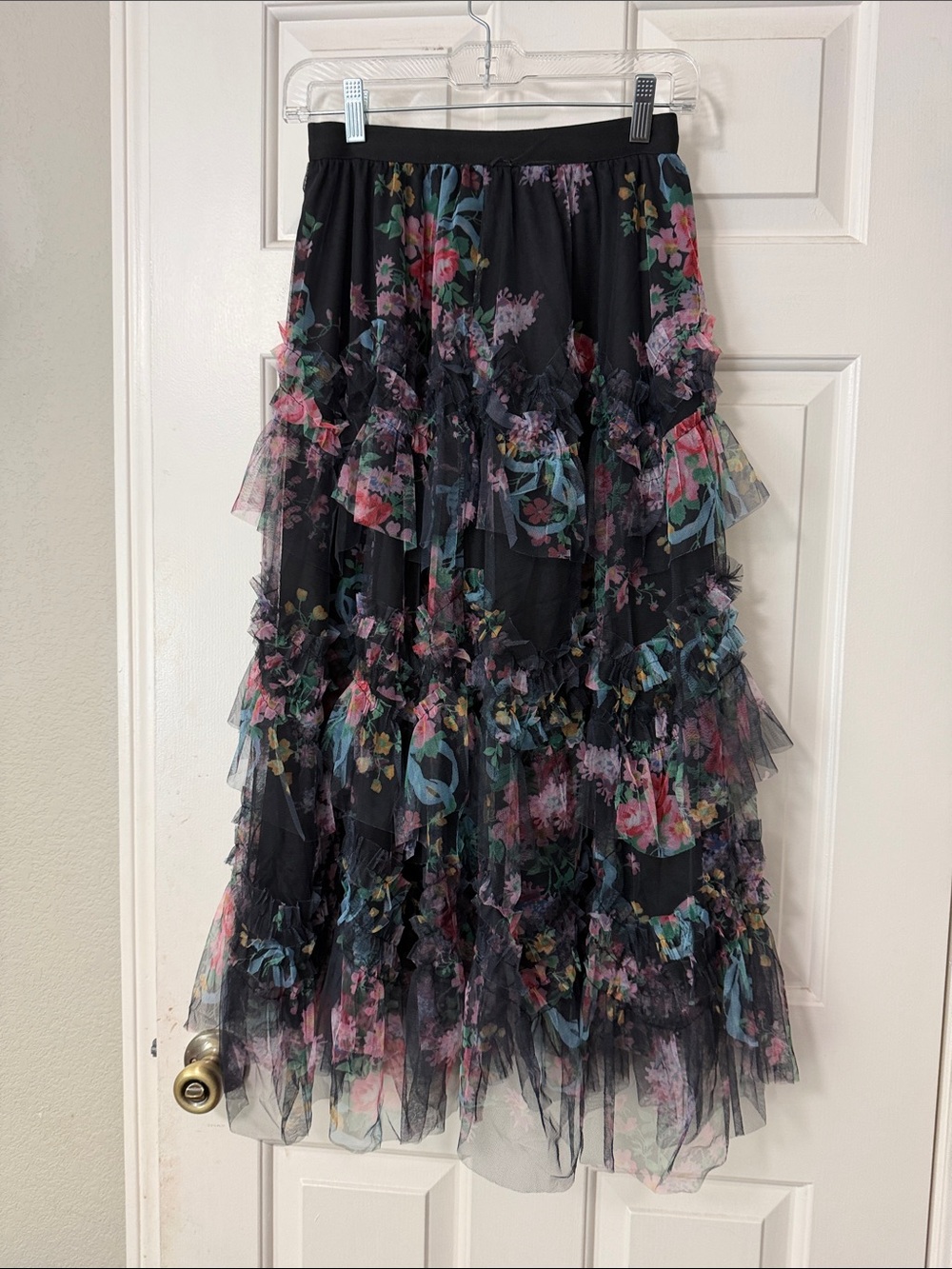 Women's Floral Mesh Skirt Irregular Flowy Layerd A Line Midi Skirt Summer Beach